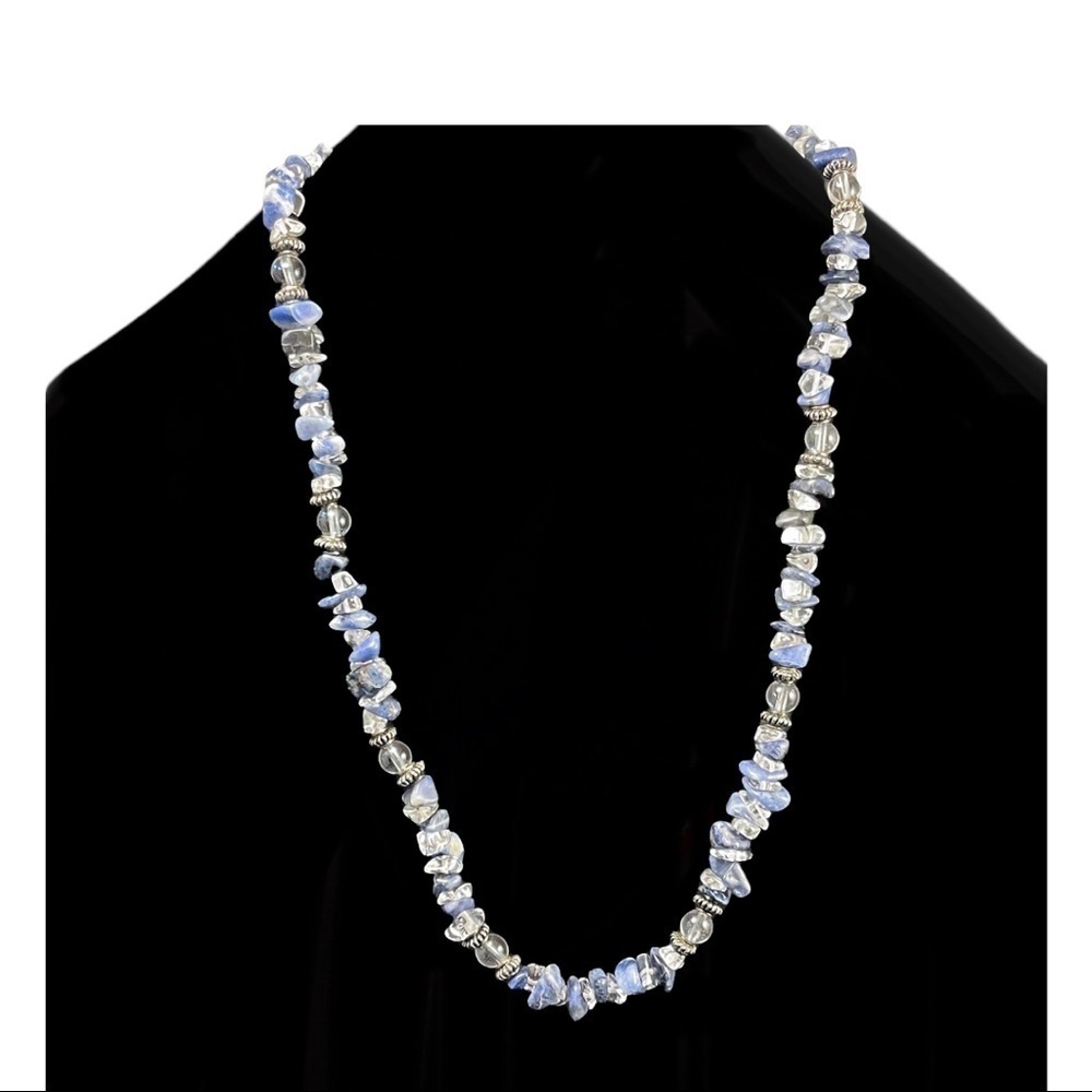 🌸Blue/ Clear/ Silver Stone/Beaded Necklace with Adj. Chain